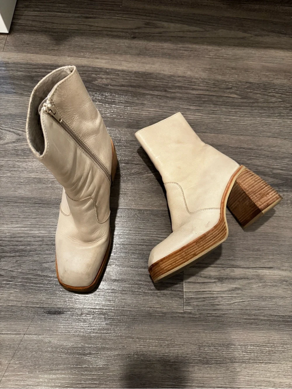 Free People Ruby Platform Ankle Boot Bone Leather Western Size 39 1/2 (9.5)